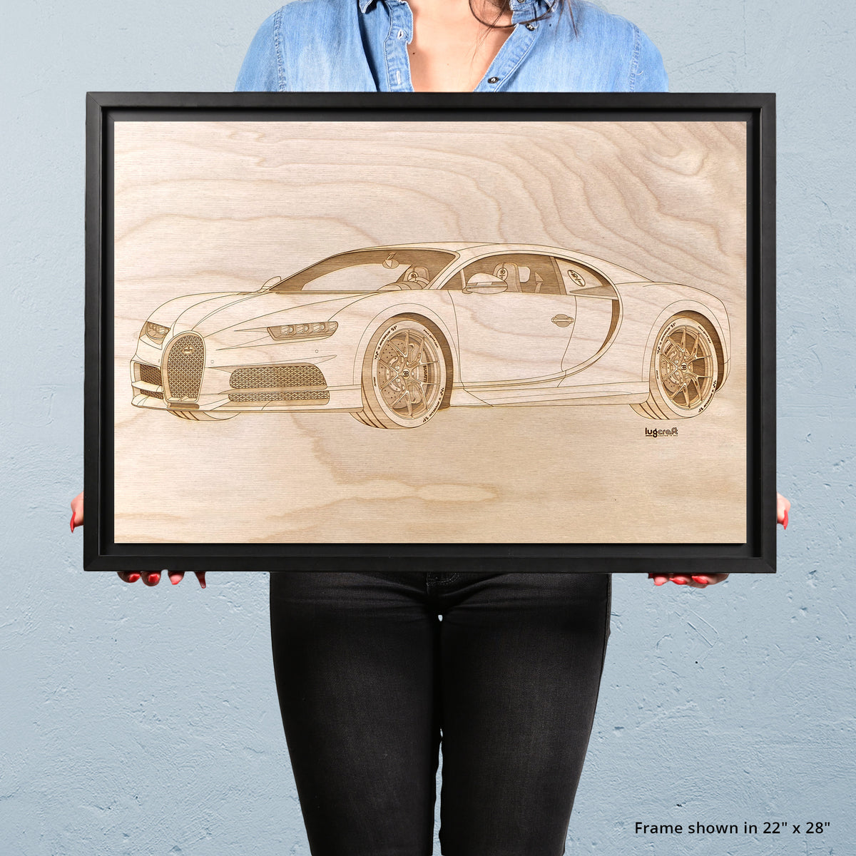 Bugatti Chiron Framed Wood Engraved Artwork