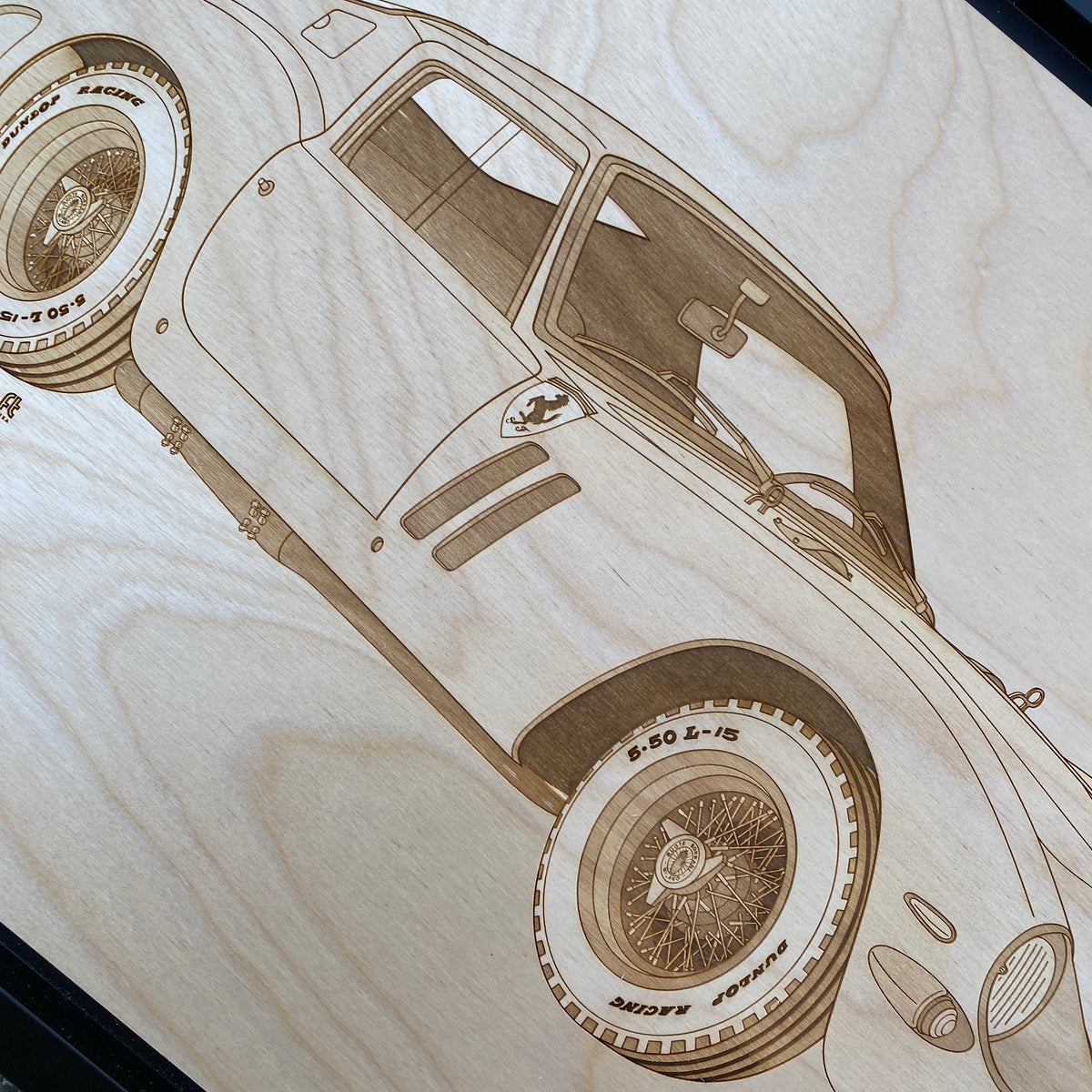 Ferrari 250 GTO Framed Wood Engraved Artwork
