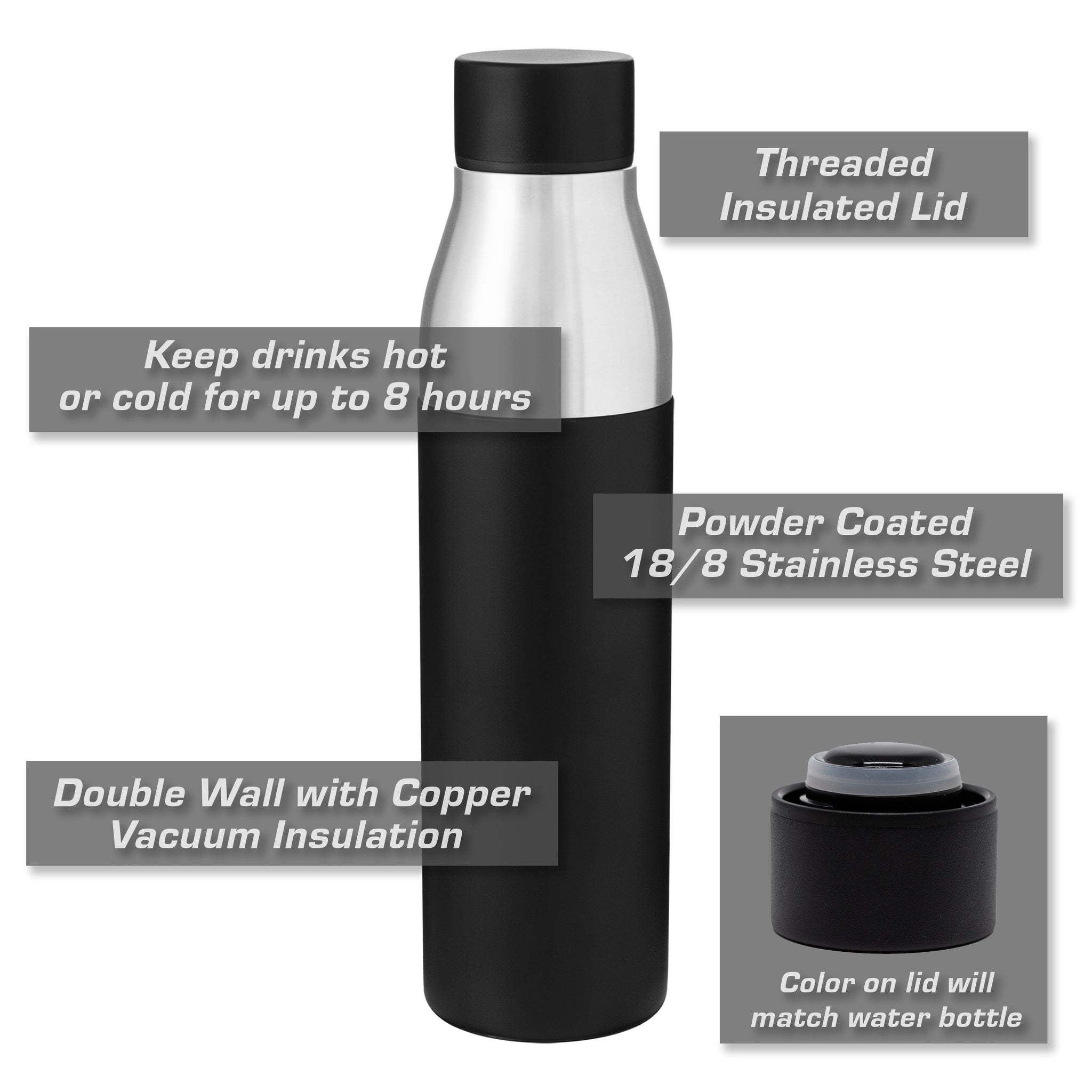 Insulated Stainless Steel Water Bottle - Black