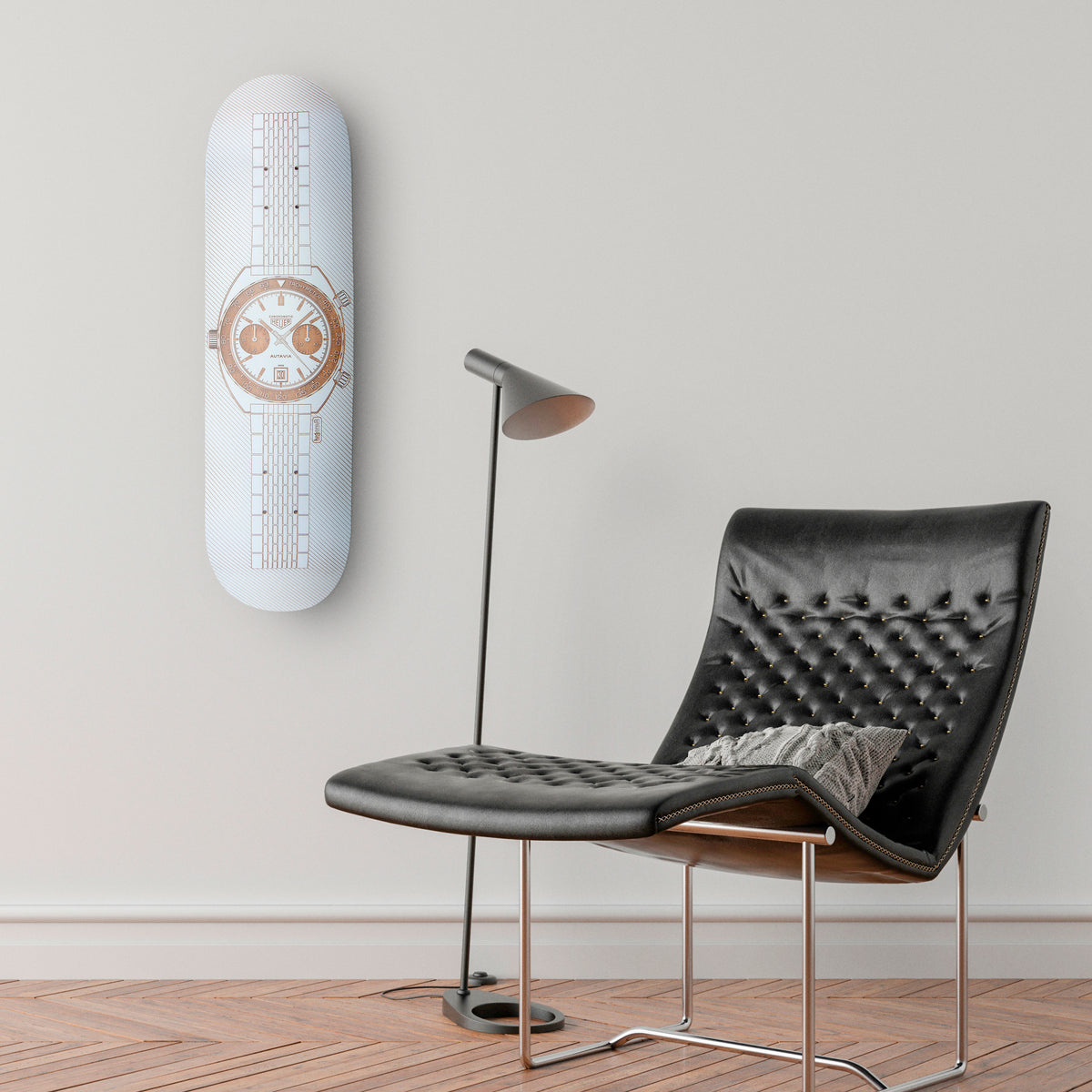 Heuer Autavia Chronomatic Skateboard Deck Art - White - Lugcraft Inc