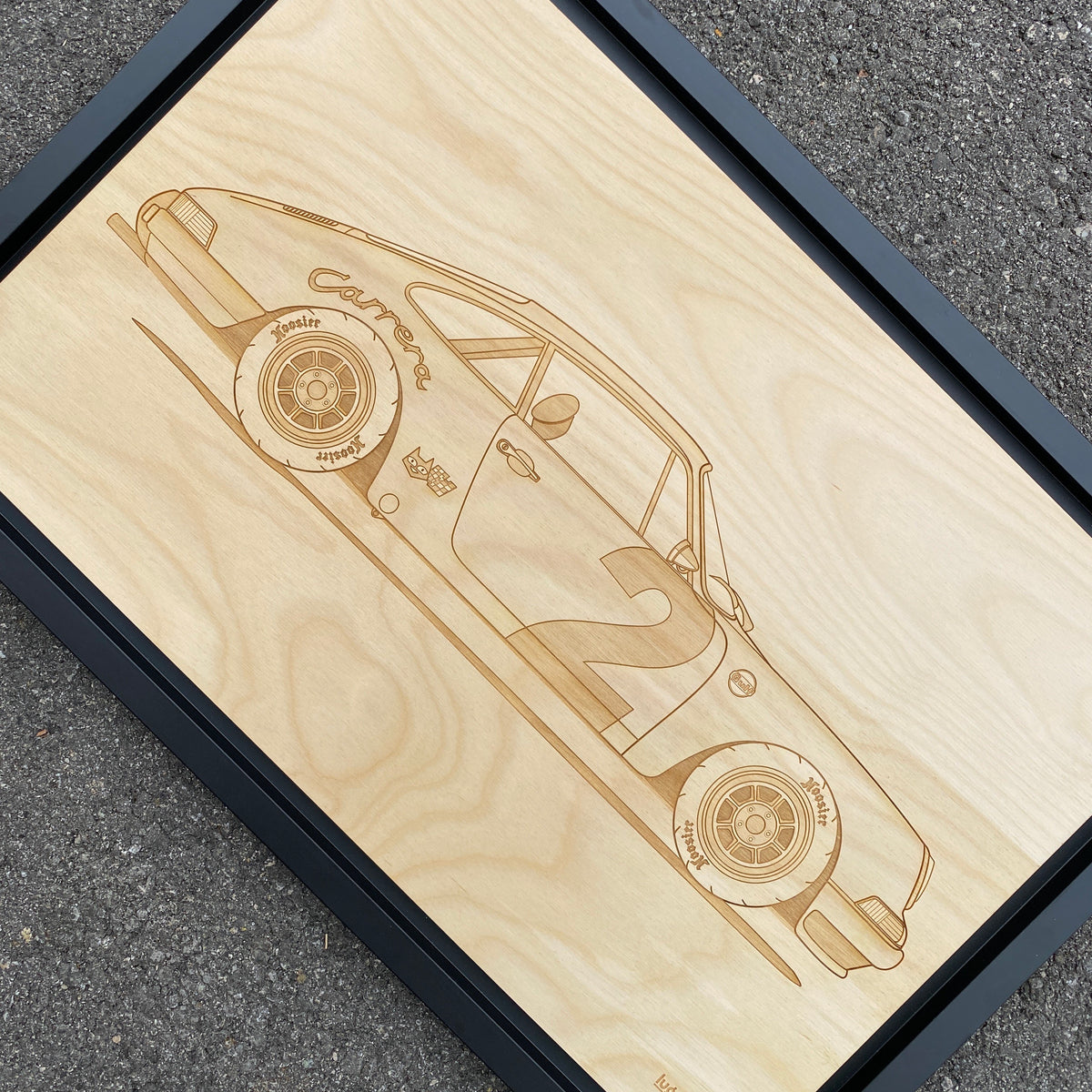 Porsche 911 &quot;Pebbles&quot; Framed Wood Engraved Artwork