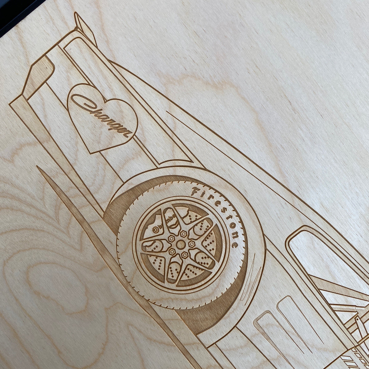 Dodge Charger Hotrod Framed Wood Engraved Artwork