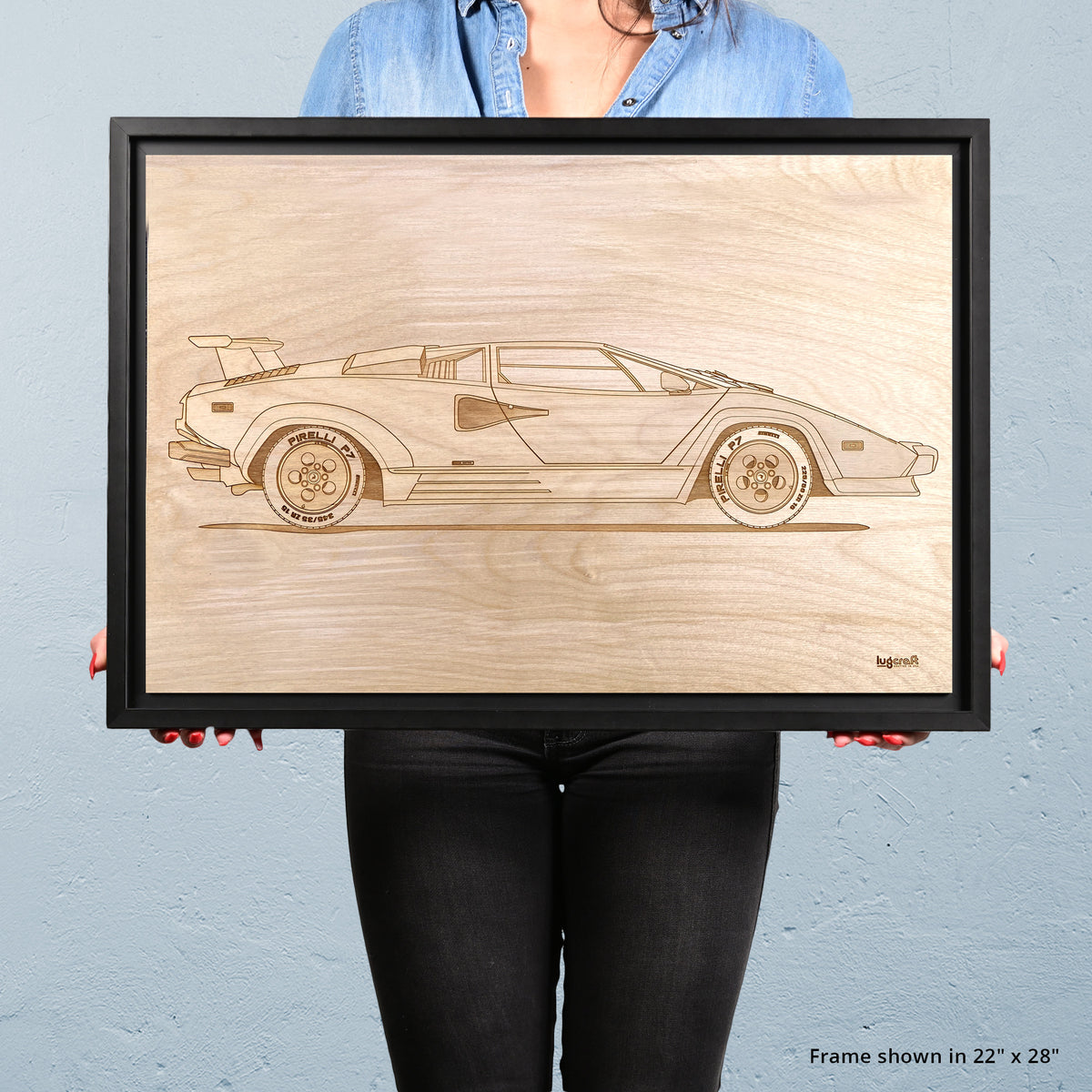 Lamborghini Countach Framed Wood Engraved Artwork
