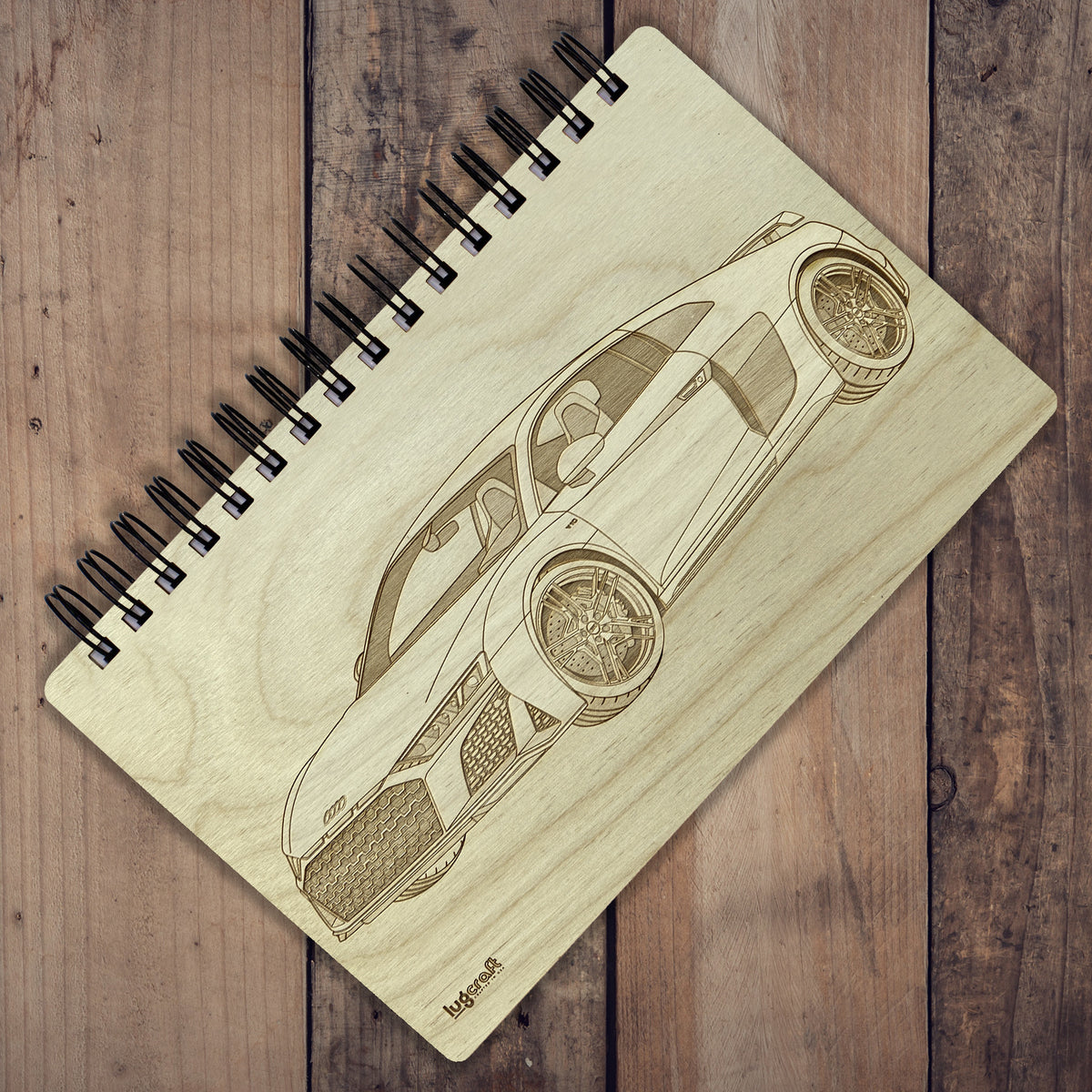 Audi R8 Engraved Notebook - 6&quot; x 9&quot; - Lugcraft Inc