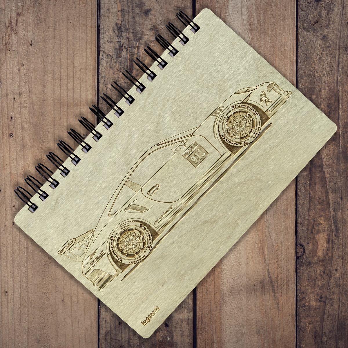 Porsche 911 GT3RS Livery 1 Engraved Notebook - 6&quot; x 9&quot; - Lugcraft Inc