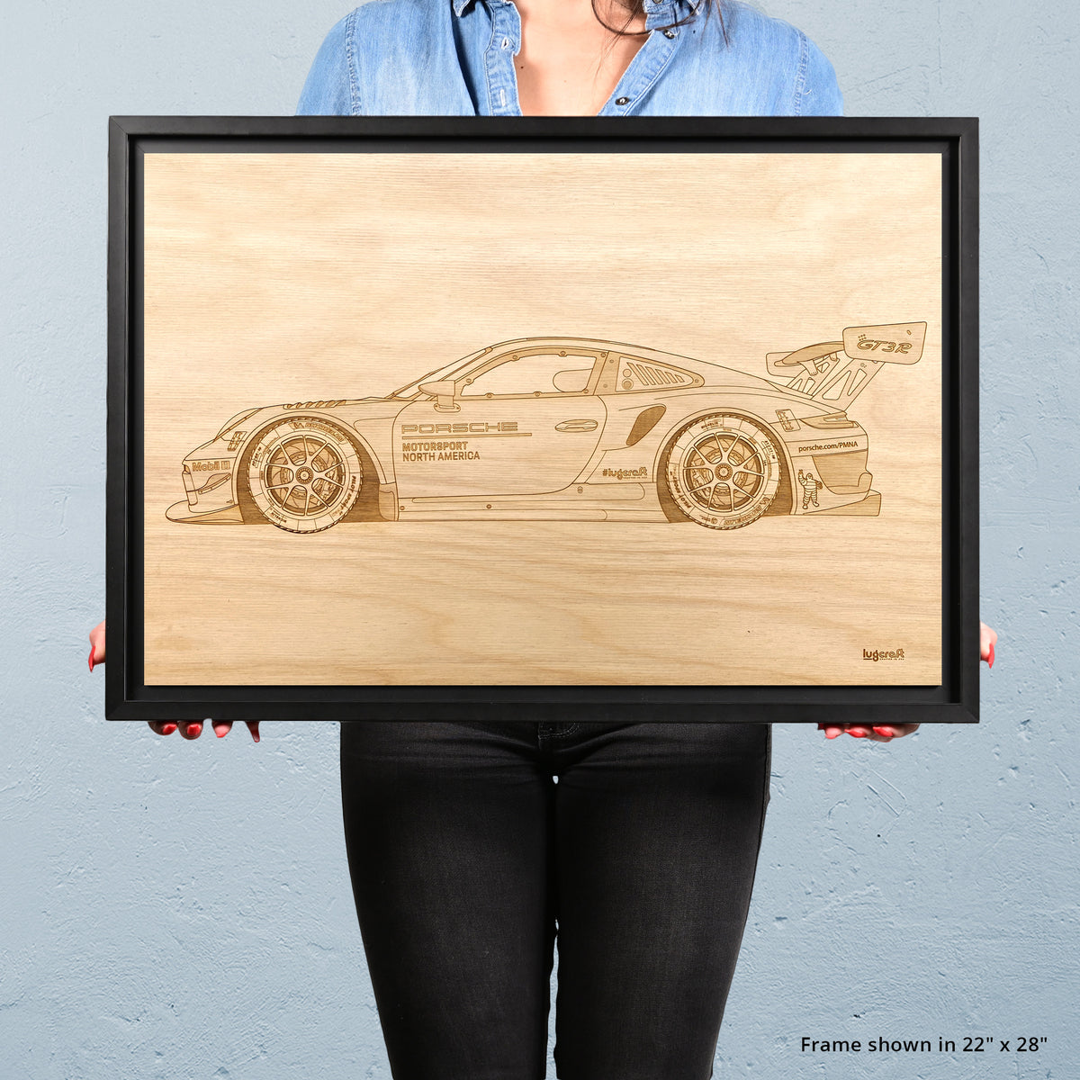 Porsche 911 GT3R Livery Framed Wood Engraved Artwork