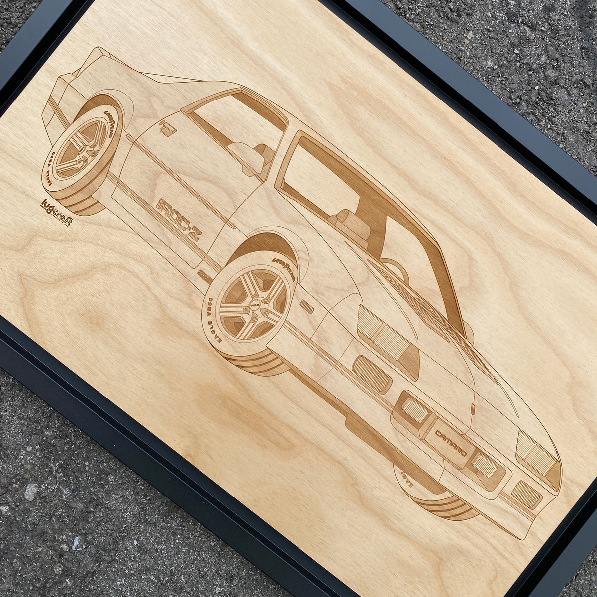 Chevy IROC-Z Camaro Framed Wood Engraved Artwork